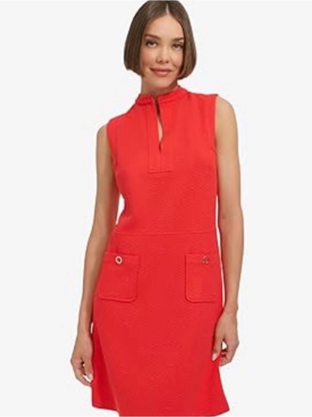 Tommy Hilfiger Sleeveless Split Neck Jacquard Knit Dress Sz 14 Color Guava